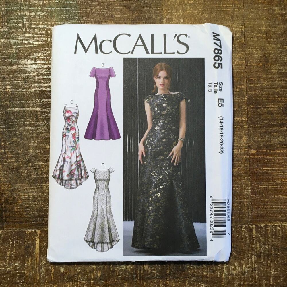McCalls Sewing Pattern M7865 Evening Prom Fit N Flare Train Dress 14-22 UNCUT